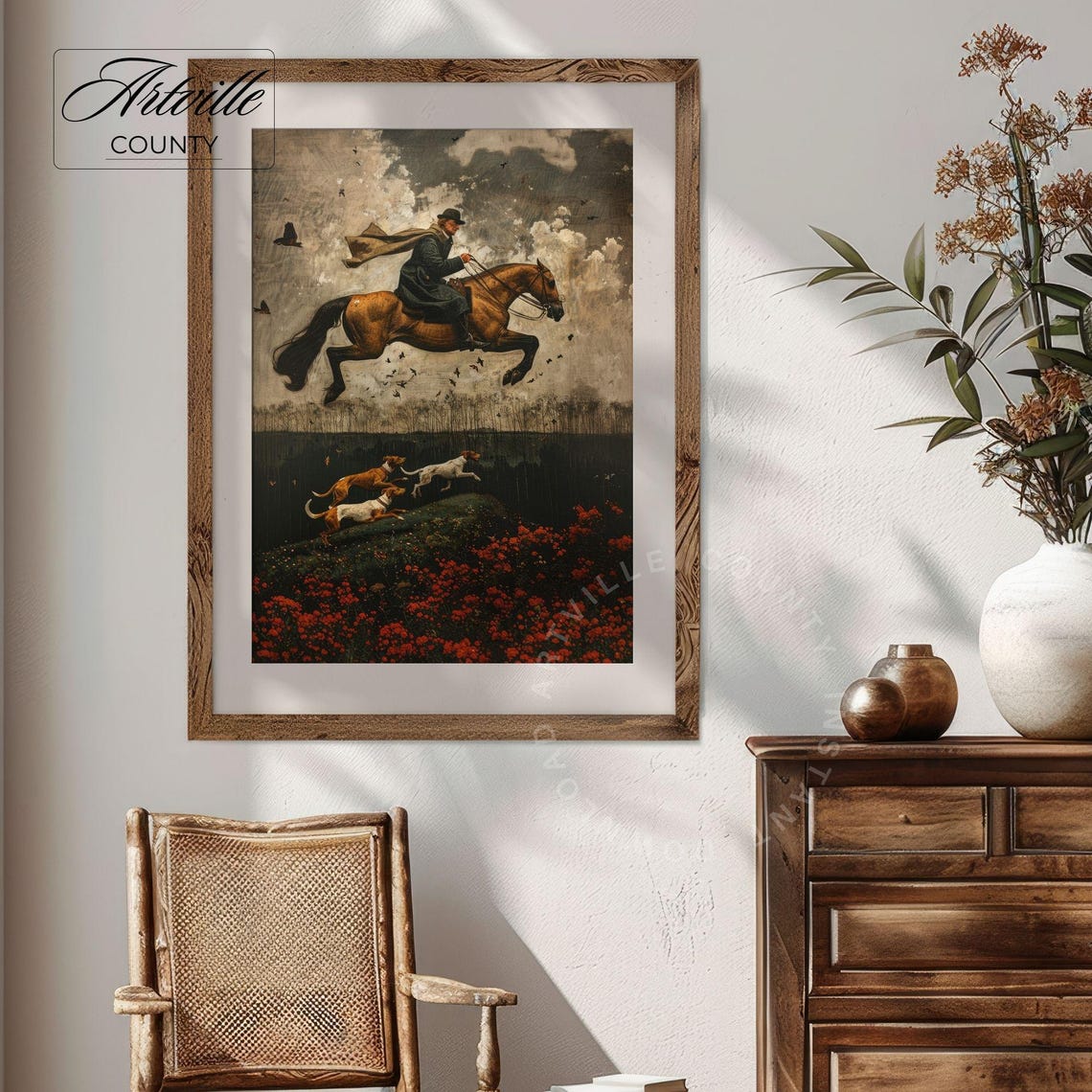 Vintage Hunting Art Antique Horse Rider Print Equestrian Wall Art Vintage Landscape Painting Hunting Dogs Art - Image 2