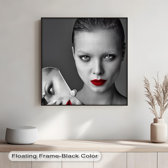 Bold Red Lips Woman Portrait Black And White Chic Fashion Poster