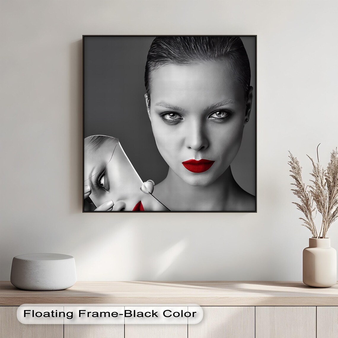 Bold Red Lips Woman Portrait Black And White Chic Fashion Poster