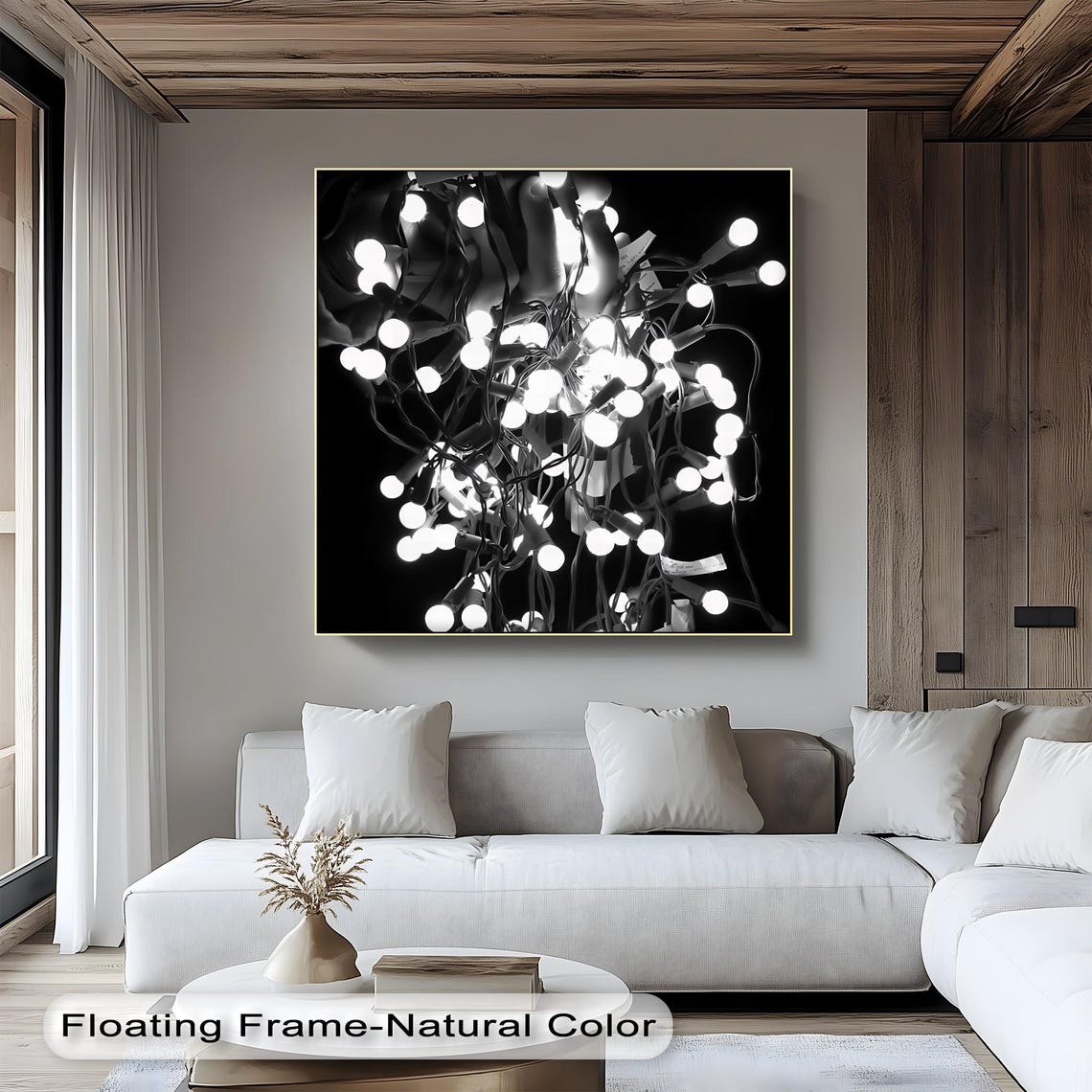 Black And White Glowing String Lights Minimalist Decor Poster