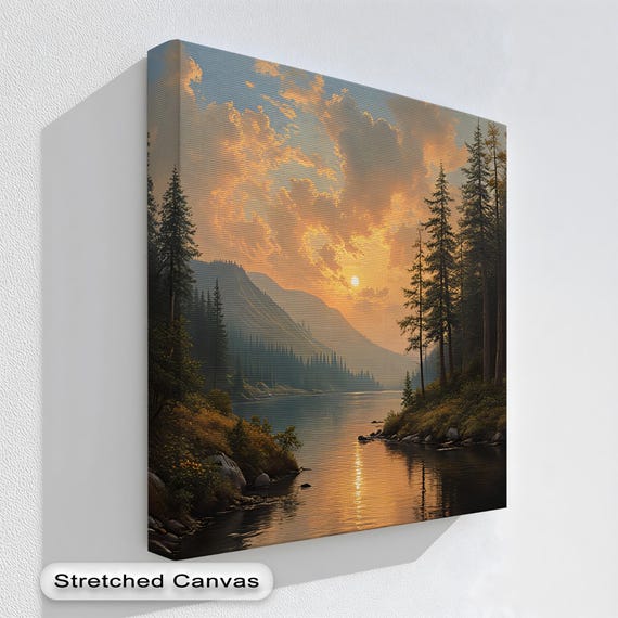 Golden Sunset Pine Forest Canvas Print Framed Wall Art For Living Room