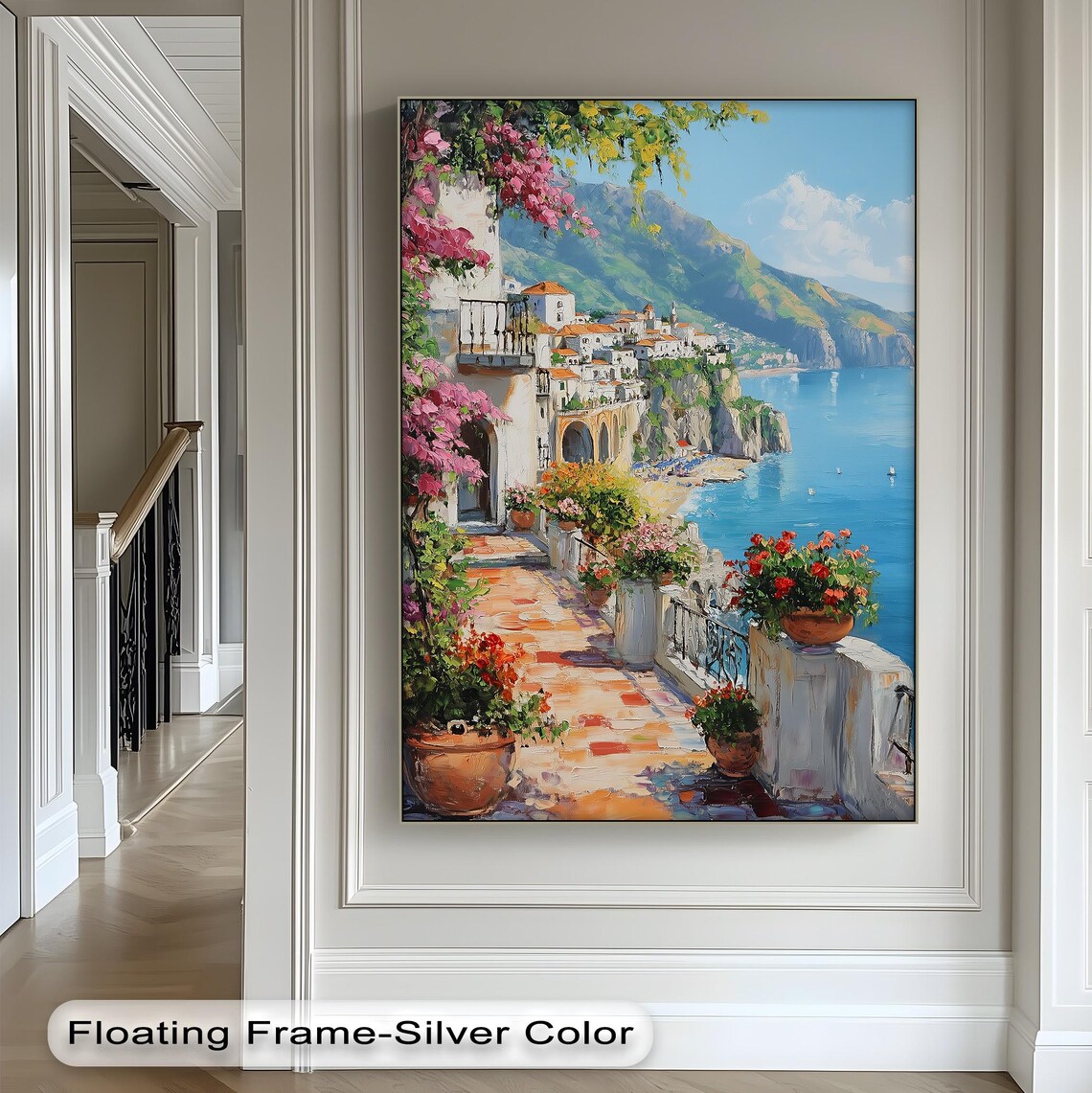 Amalfi Coast Flower Balcony Seaside Italy Painting Style Poster