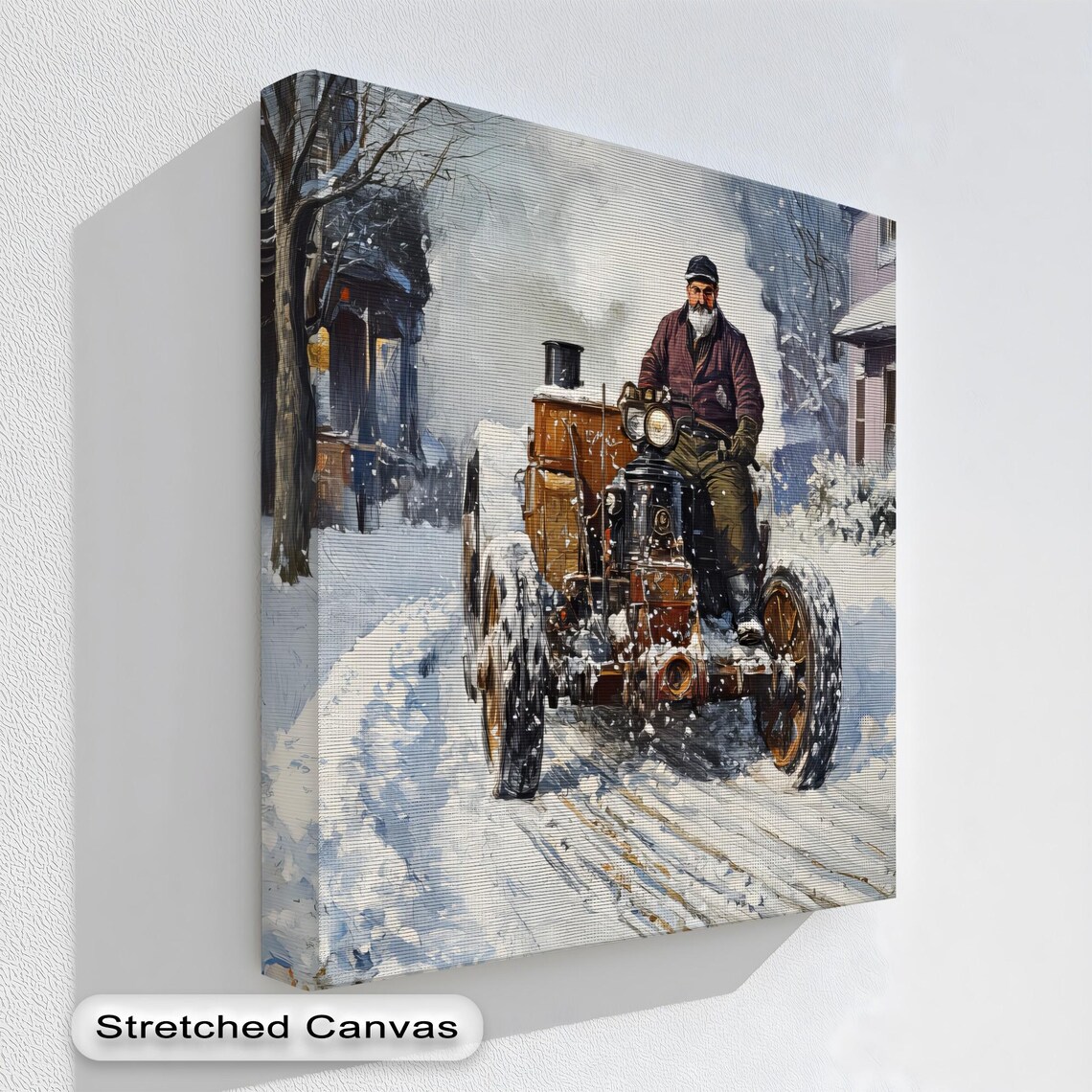 Antique Brass Era Car Snowy Winter Road Vintage Auto Wall Print