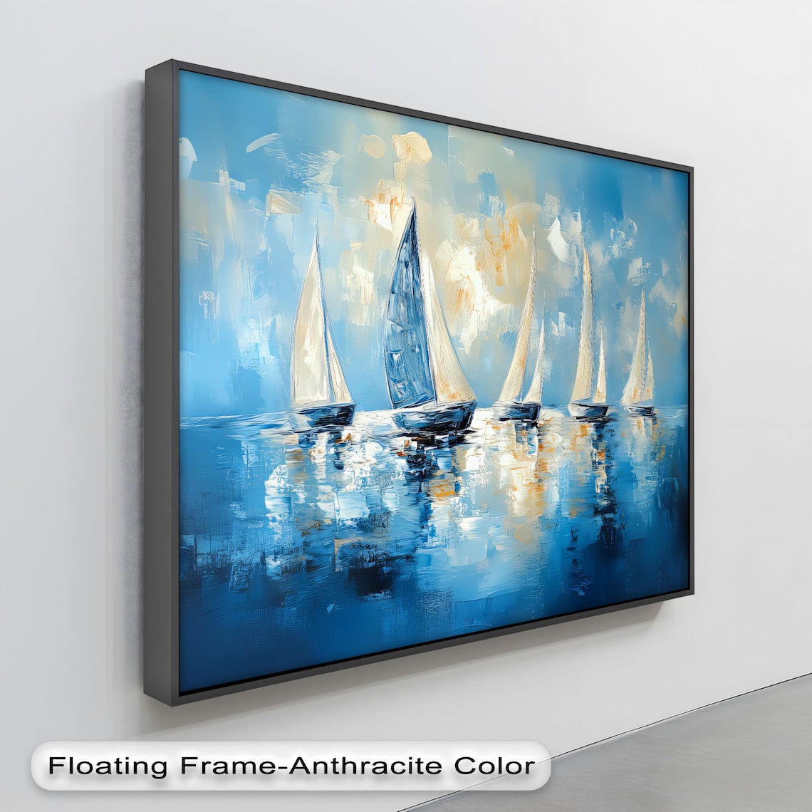 Sailboats On Blue Sea With Golden Reflection Nautical Art Poster