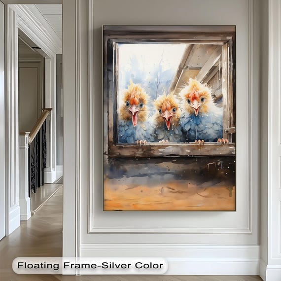 Funny Chickens Canvas Print Rustic Farmhouse Kitchen Wall Art
