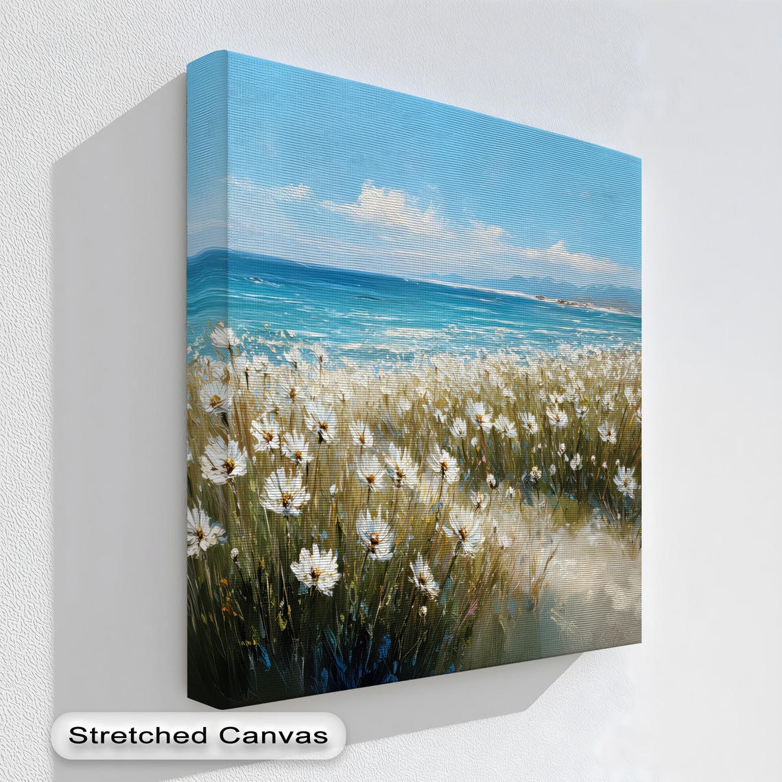 Daisy Meadow Seaside Floral Landscape Ocean View Canvas Wall Art