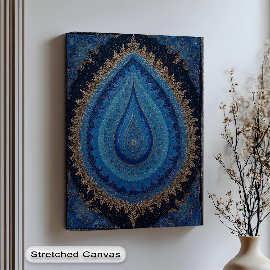 Blue Gold Mandala Teardrop Ornamental Navy Boho Spiritual Poster