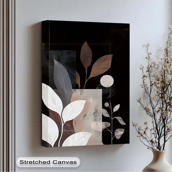 Abstract Botanical Canvas Wall Artminimalist Leaf Design Framed Artwork