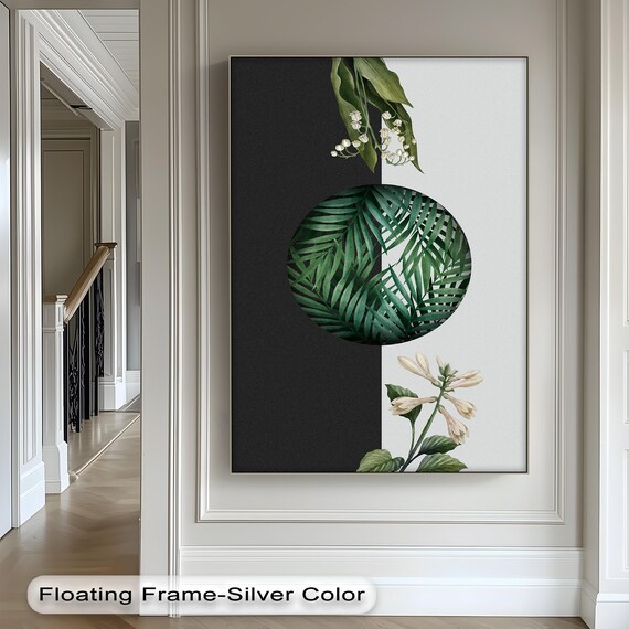 Black White Tropical Palm Leaves Modern Botanical Minimalist Art Poster