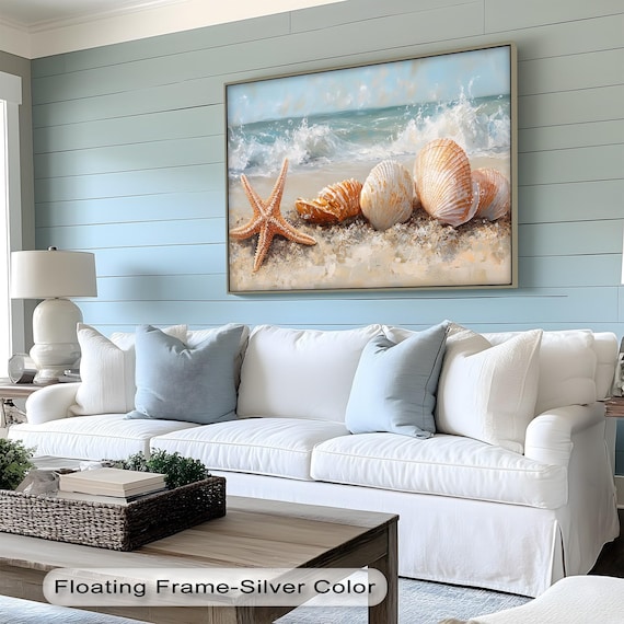 Coastal Seashell Starfish Ocean Wave Painting Beach Wall Art