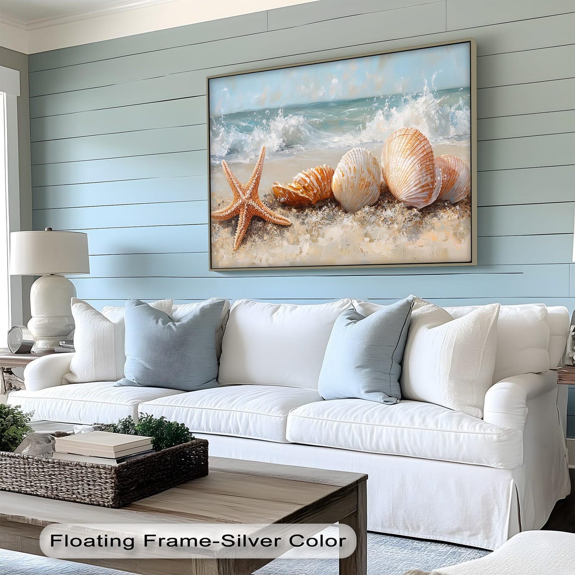 Coastal Seashell Starfish Ocean Wave Painting Beach Wall Art