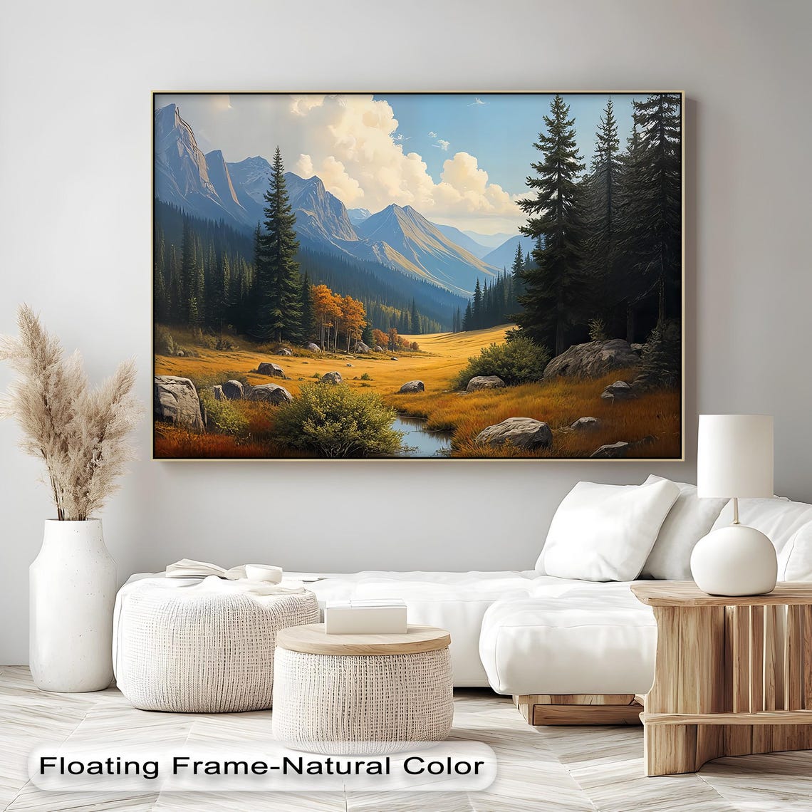 Golden Mountain Valley Canvas Wall Art Framed Nature Landscape Prints
