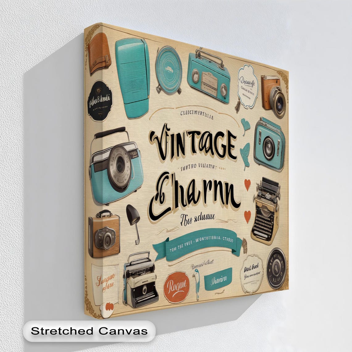 Vintage Charm Teal Retro Camera Collage Classic Photography Poster