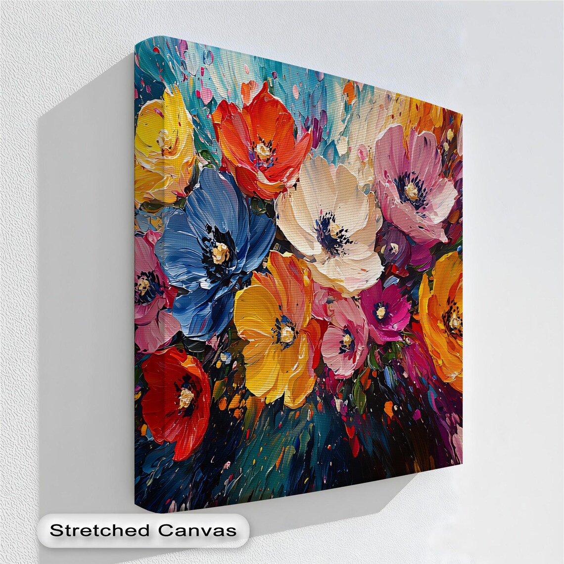 Abstract Floral Canvas Colorful Modern Flower Painting With Black Frame