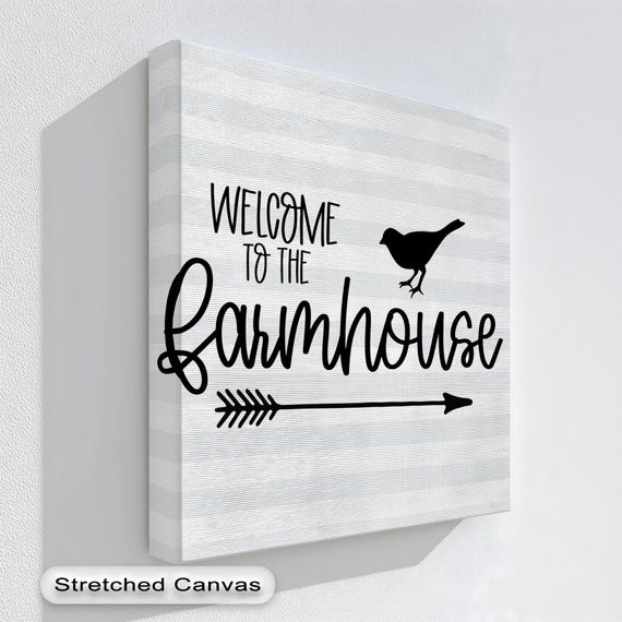 Farmhouse Welcome Sign Wall Art Rustic Black And White Canvas With Framed Artwork