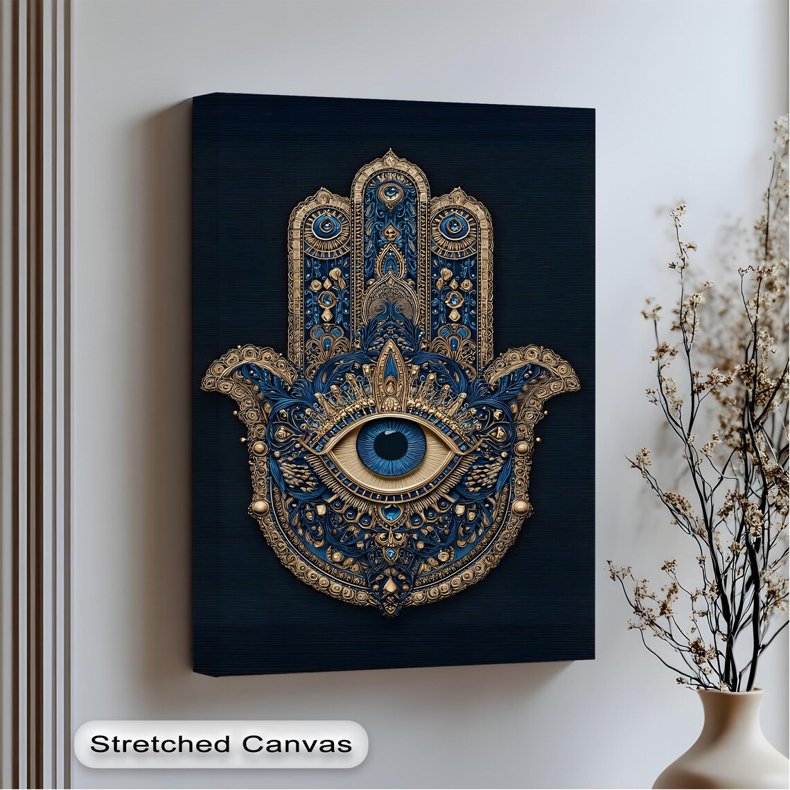 Blue And Gold Hamsa Hand Evil Eye Ornate Spiritual Boho Art Poster