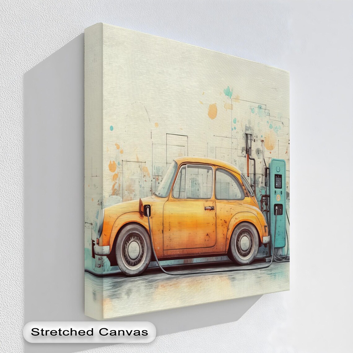 Retro Orange Electric Car EV Charger Modern Nostalgia Art Poster