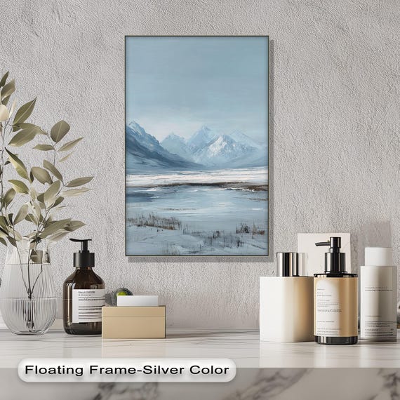 Blue Winter Mountain Landscape Canvas Art Peaceful Nature Scene