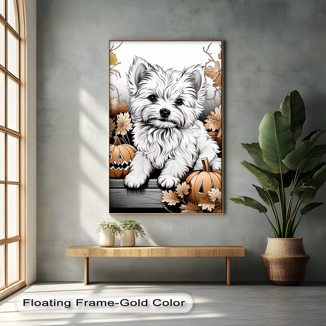 Westie Puppy Halloween Pumpkins Cute Fall Pet Portrait Art Poster