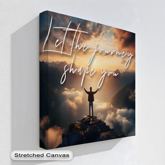 Motivational Mountain Canvas Art Sunset Adventure Scene Floating Frame