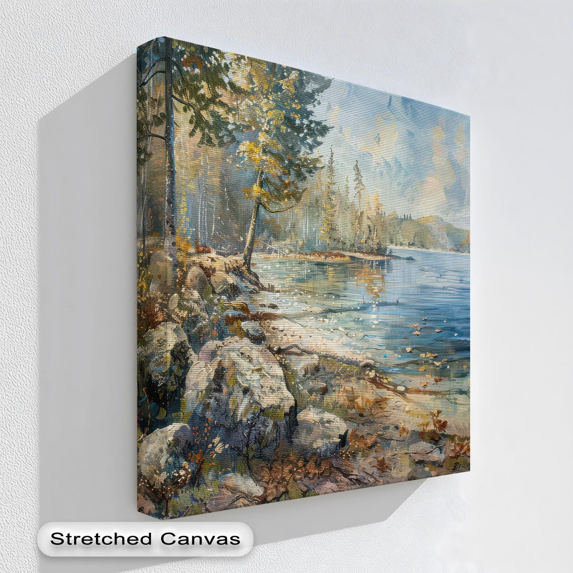 Mountain Lake Canvas Wall Art Tranquil Forest Landscape Rustic Decor