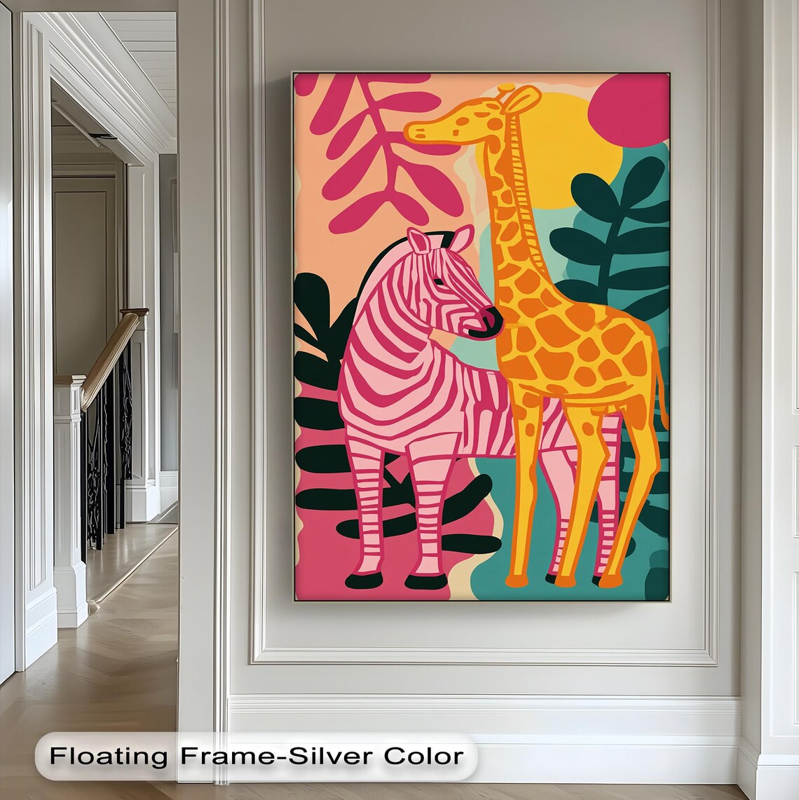 Giraffe And Pink Zebra Bold Jungle Colorful Tropical Kids Room Art Poster