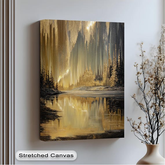 Golden Forest Reflection Canvas Art Luxury Landscape Print