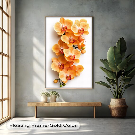 Orange Orchid Canvas Art Anthracite Frame Tropical Floral Print