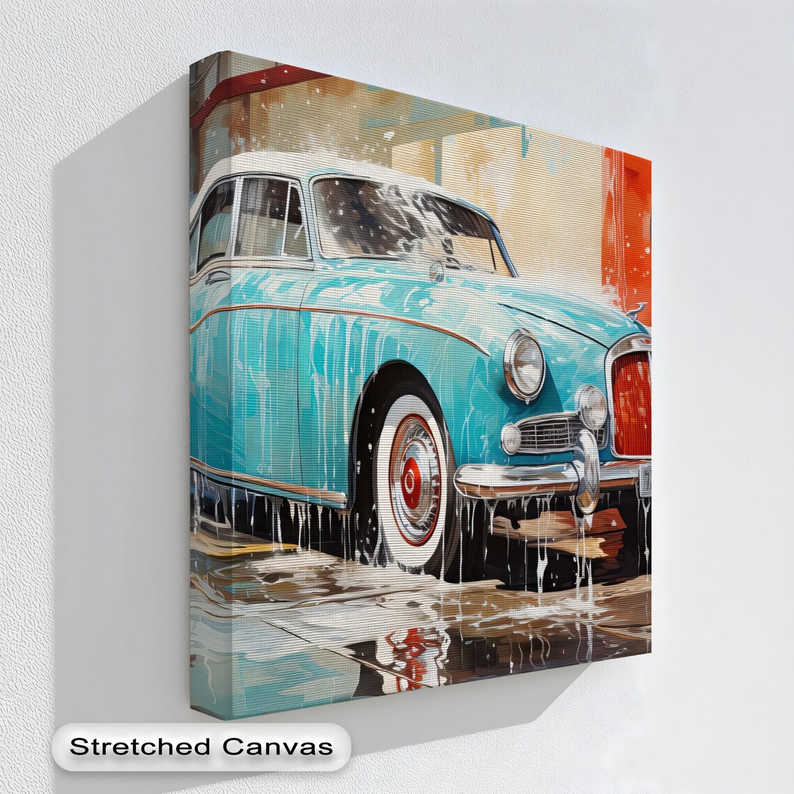 Turquoise Classic Car Wash Vintage Car Detailing Retro Poster