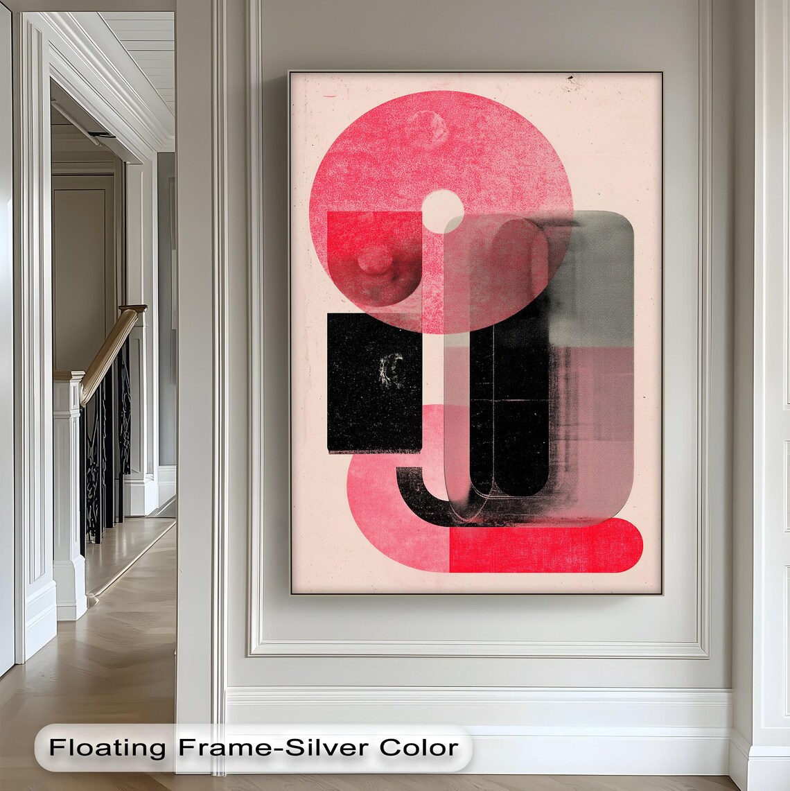 Abstract Geometric Canvas Art Modern Pink Black Print