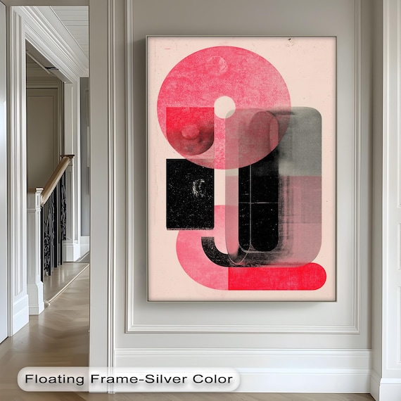 Abstract Geometric Canvas Art Modern Pink Black Print