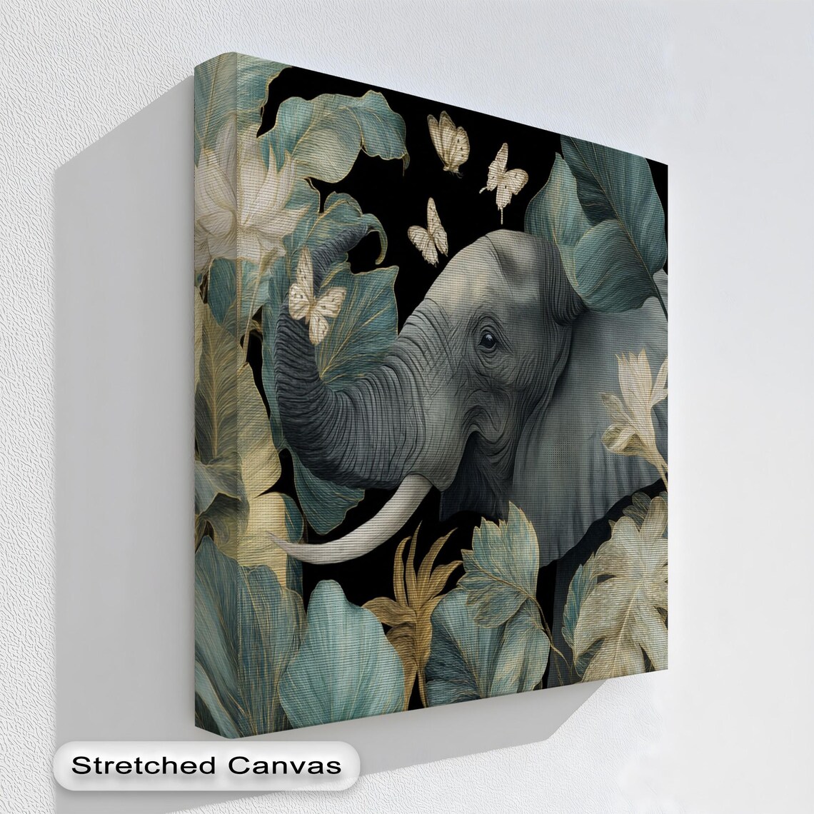 Elephant Safari Canvas Wall Art Gold Floating Frame Jungle Animal Print