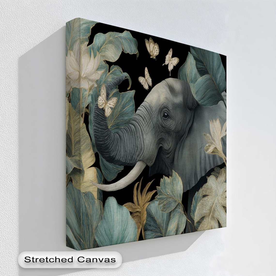 Elephant Tropical Leaves Butterflies Gold Safari Jungle Art Poster