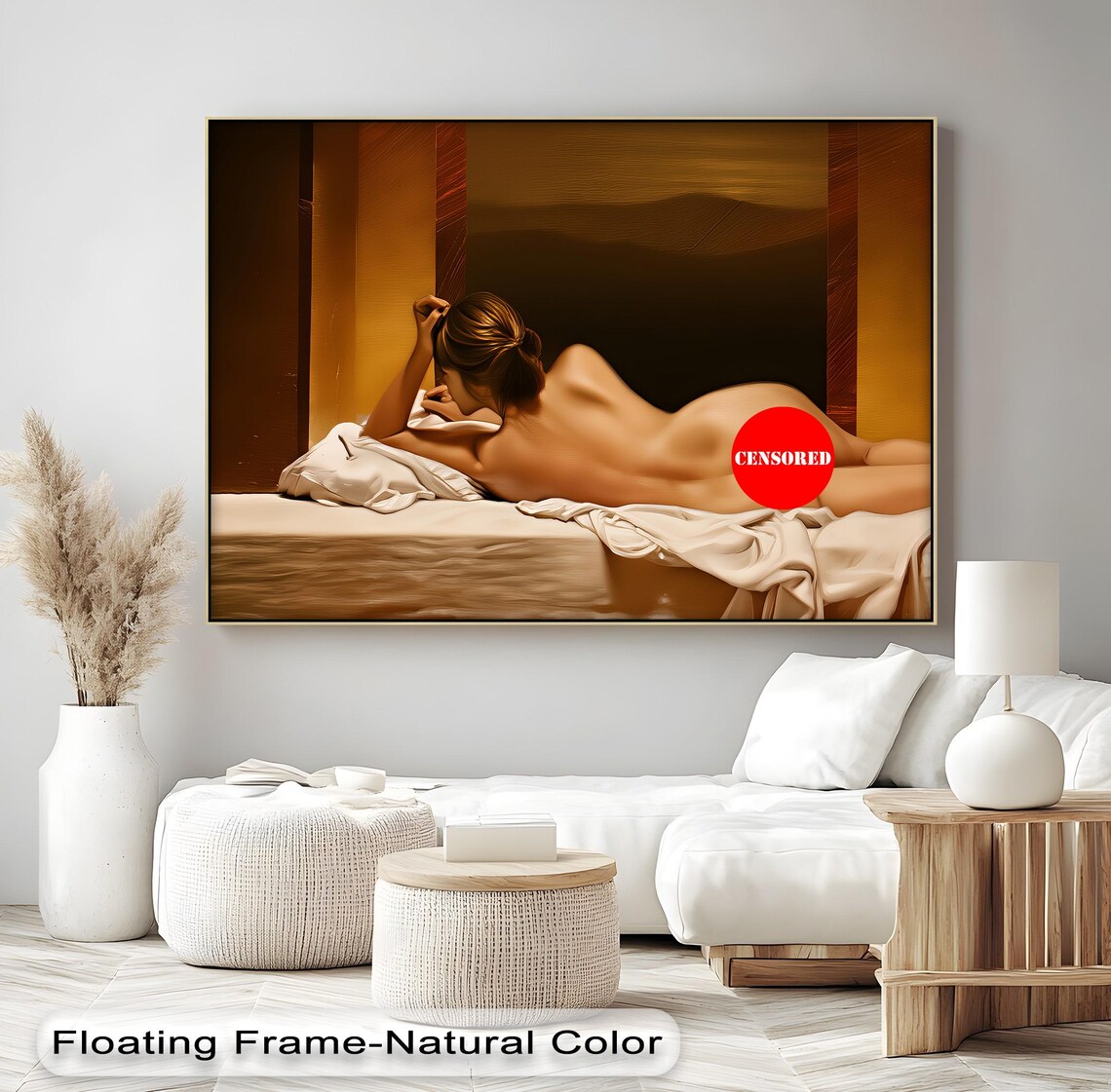 Classic Reclining Female Nude Painting in Warm Golden Tones Art Poster