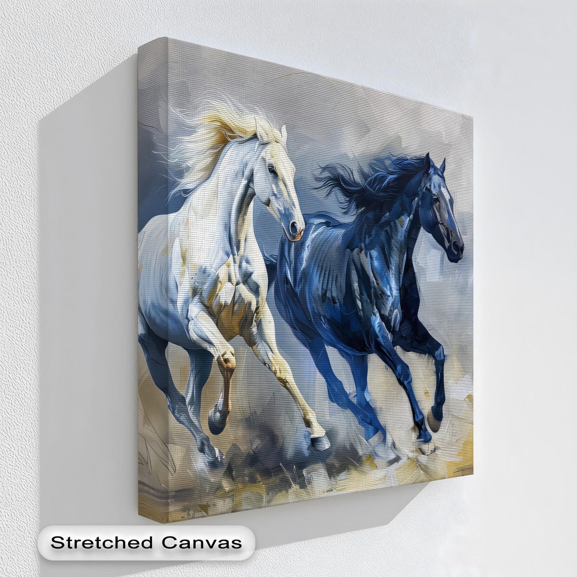 White Blue Horses Galloping Painterly Duo Elegant Equine Poster