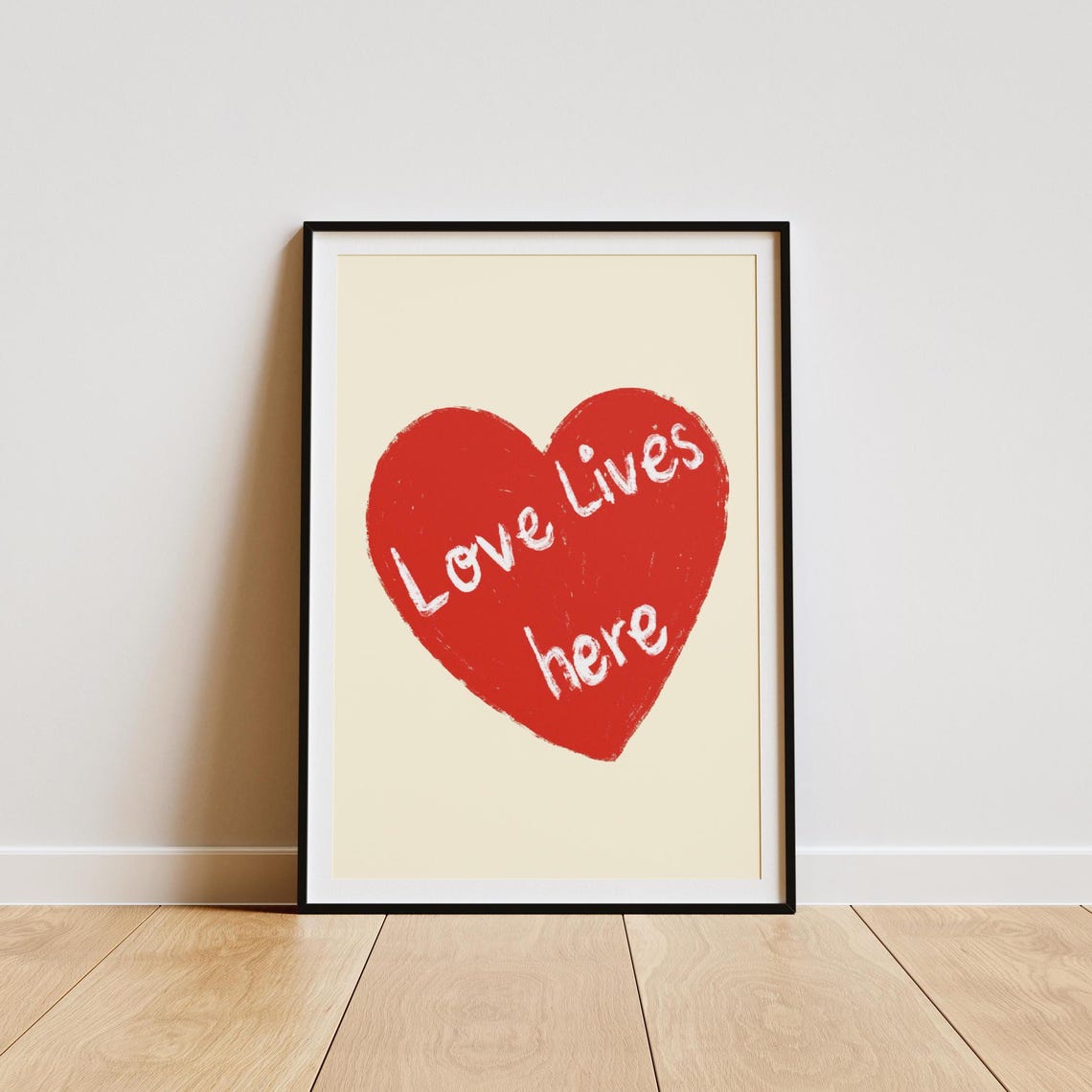 Love Lives Here Red Heart Quote Cream Background Motivational Poster - Image 2