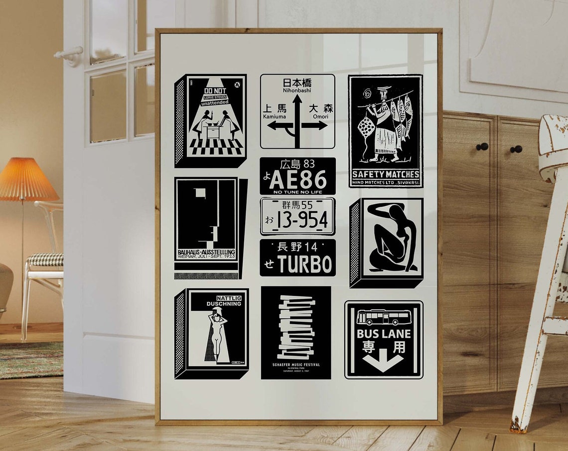 Vintage Japanese Matchbox Art Collage Retro Safety Matches Poster - Image 2