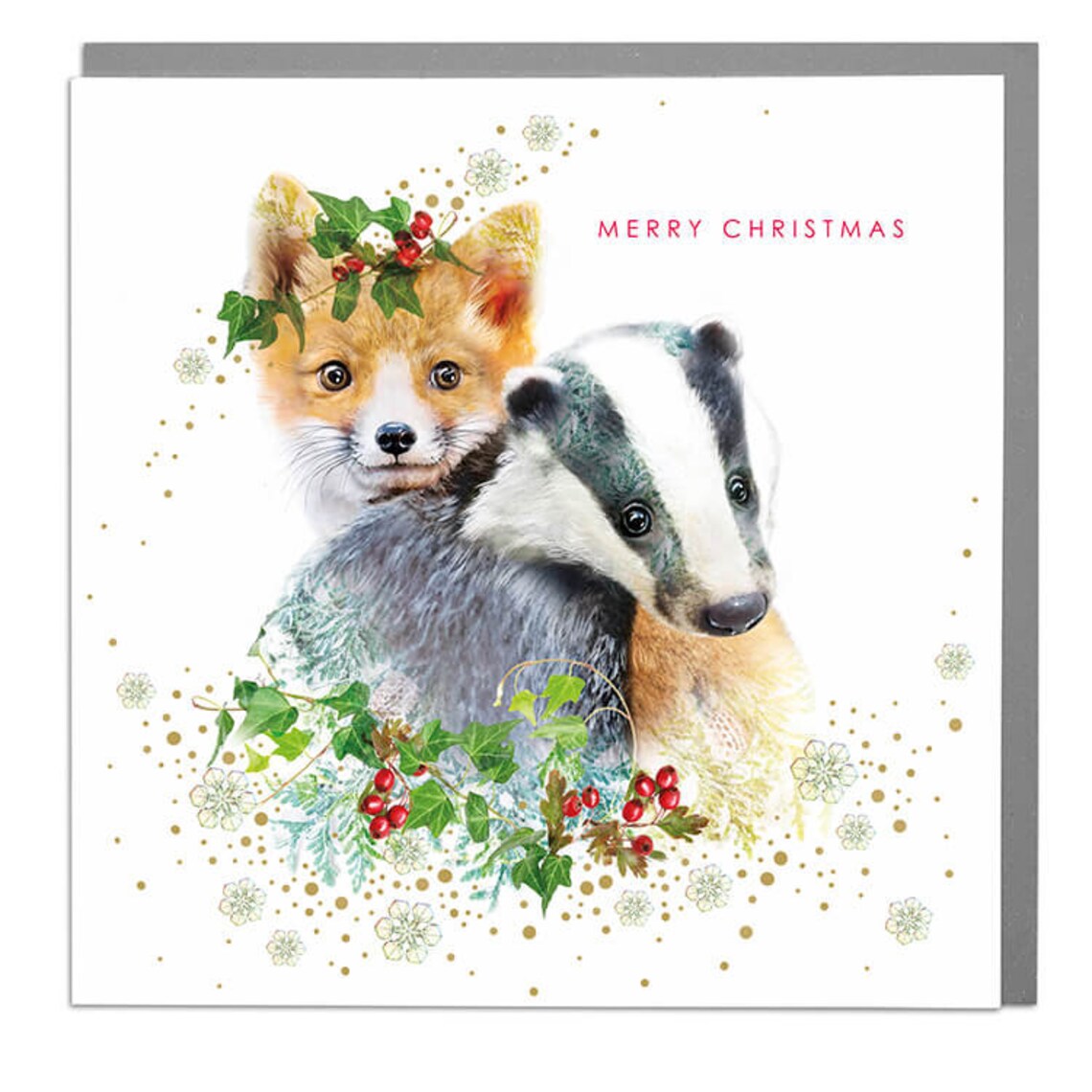 Badger Fox Cute Happy Christmas Greeting Card