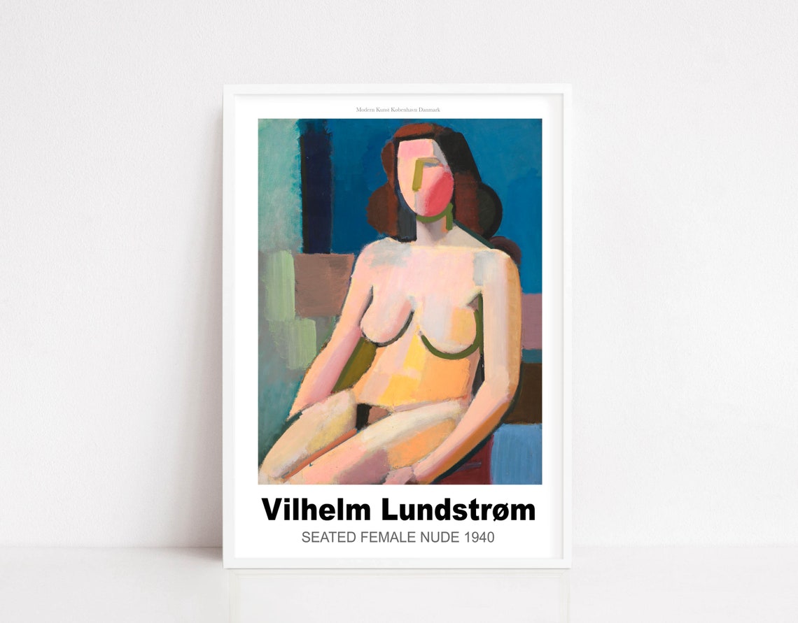 Vilhelm Lundstrom Seated Female Nude 1940 Cubist Danish Art Poster