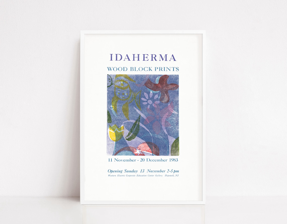 Idaherma Woodblock Floral Art 1983 Exhibition Colorful Gallery Poster