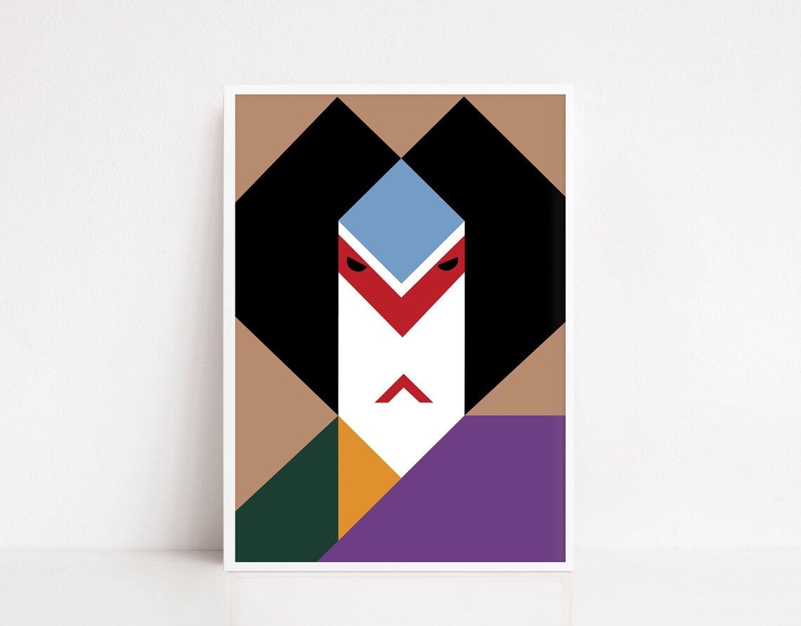 Japanese Kabuki Mask Geometric Color Block Portrait Art Poster