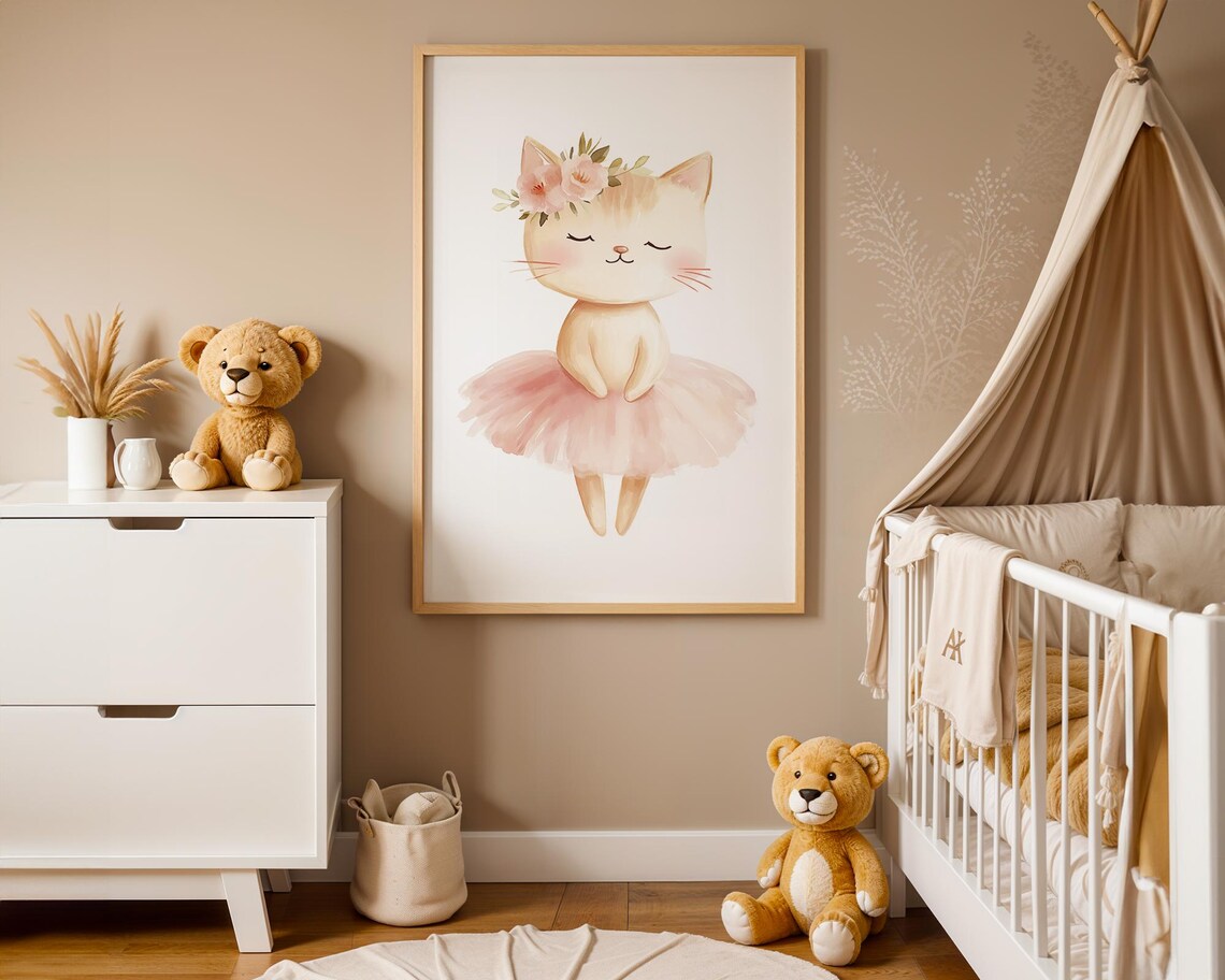 Peaceful Sweet Sleeping Kitty Ballerina Tutu Nursery Art Poster - Image 3