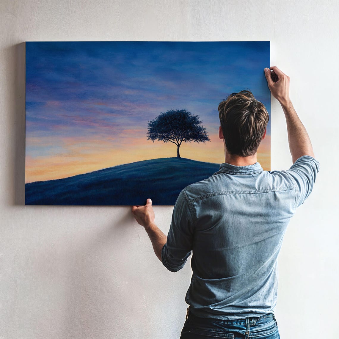 Sunset Tree Wall Art Mountain Hill Wall Decor Countryside Wall Art Nature Painting Art Print Peaceful Scenery Serene Tree Art - Image 5