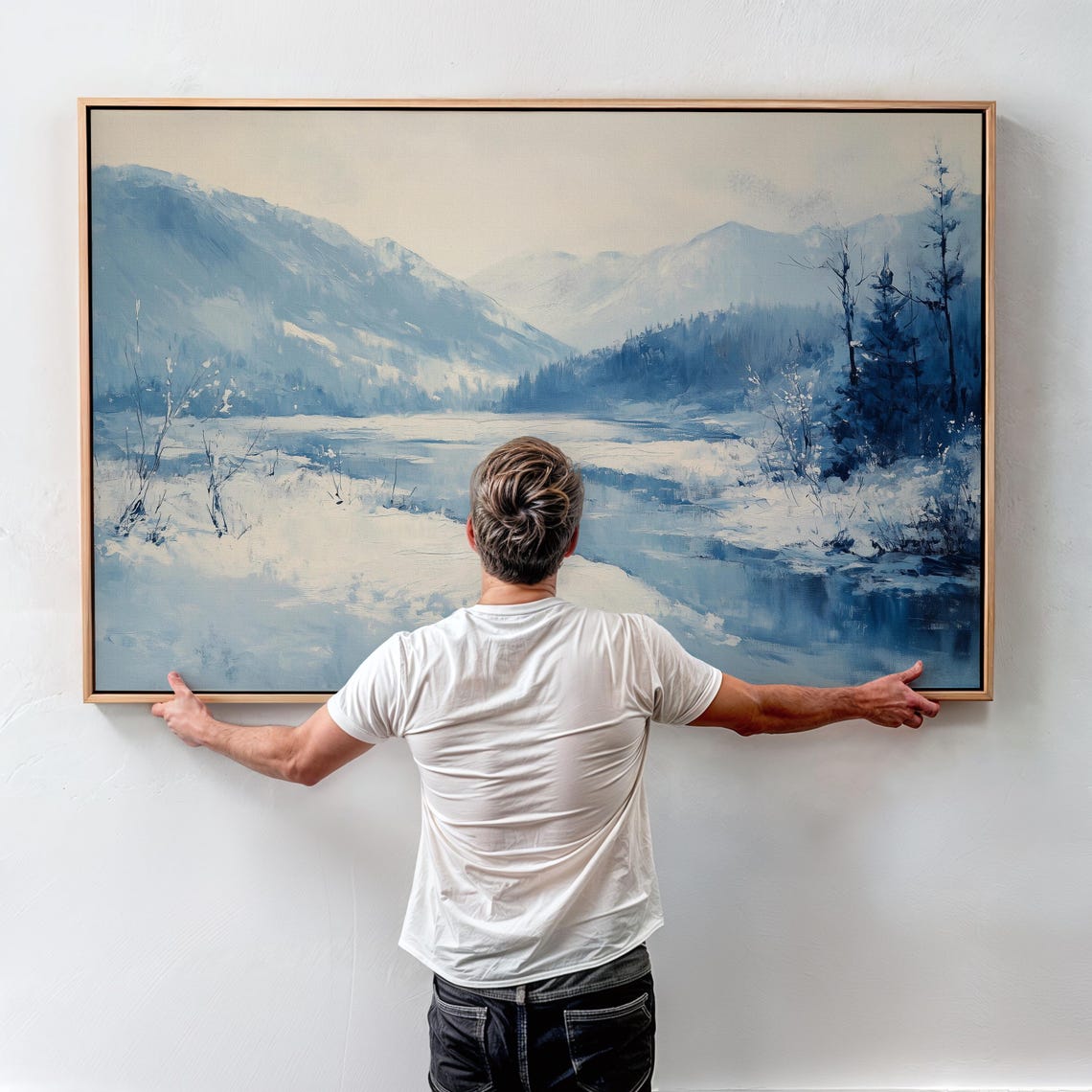 Serene Blue Winter Mountain Valley With a Snowy River Poster - Image 5