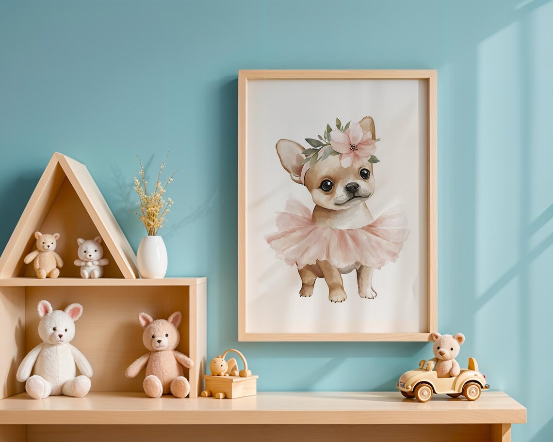 Darling Ballerina Chihuahua Watercolor Nursery Wall Art Pink Tutu - Image 4