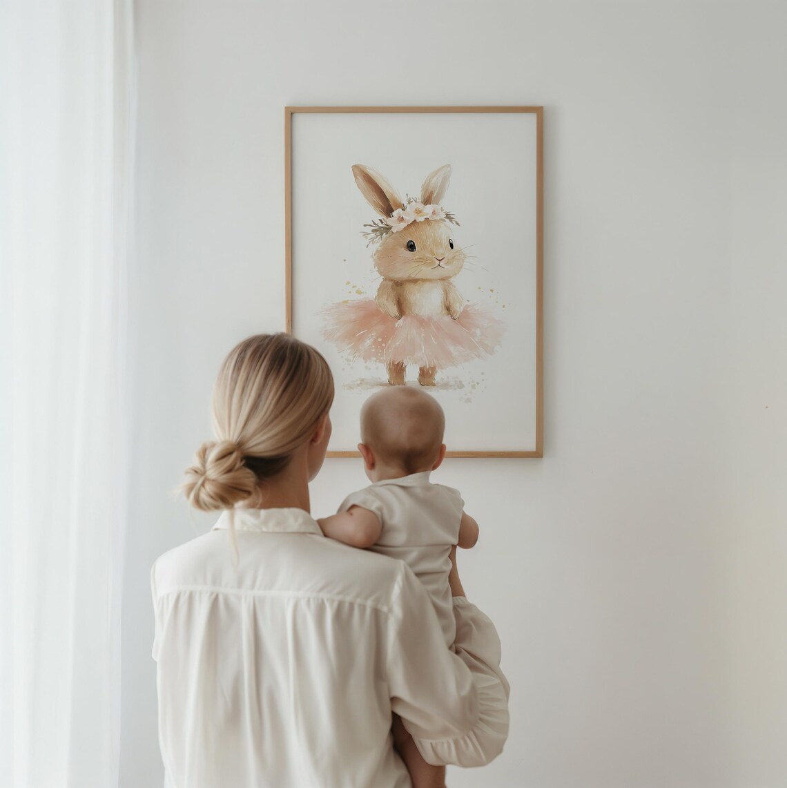 Sweet Standing Ballet Bunny Watercolor Nursery Wall Art Pink Tutu - Image 3