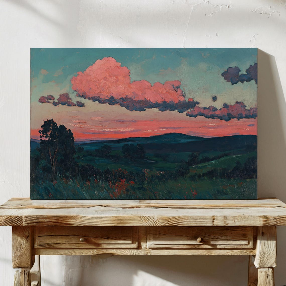 Cloudscape Painting Wall Art Sunset Painting Dramatic Sky Wall Decor Forest Scenery Art Fantasy Landscape Art Moody Wall Art - Image 5