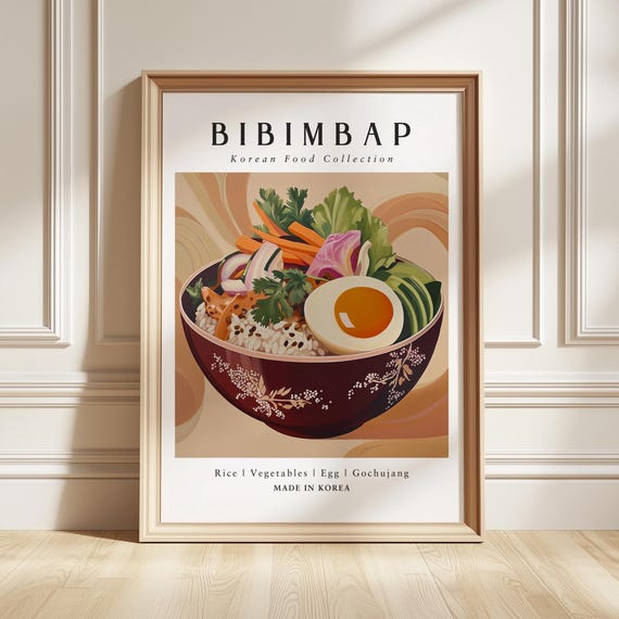 Bibimbap Art Print Korean Food Poster Rice Bowl Kitchen Decor Foodie Gift