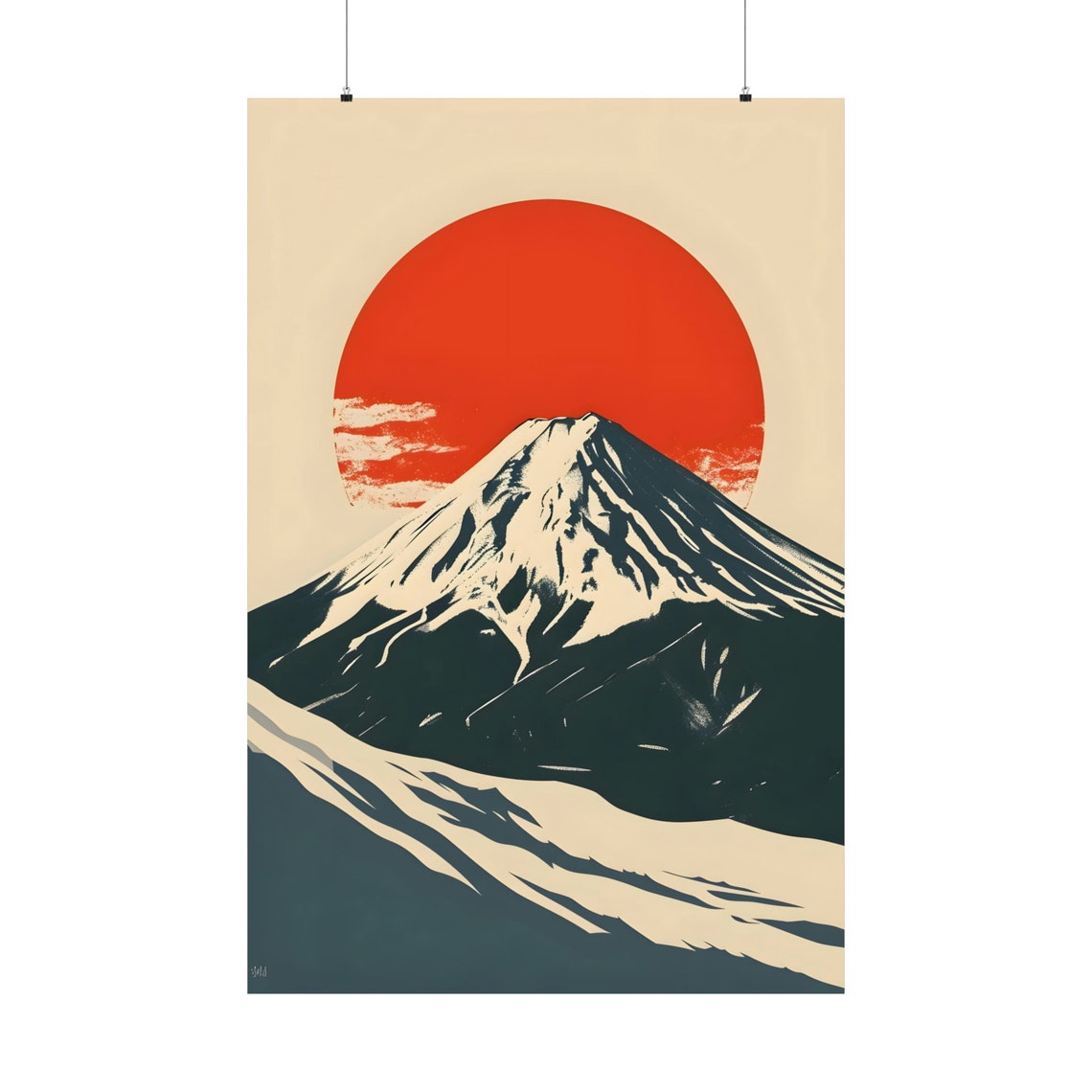 Mount Fuji Bold Red Sun Minimalist Japanese Mountain Art Poster