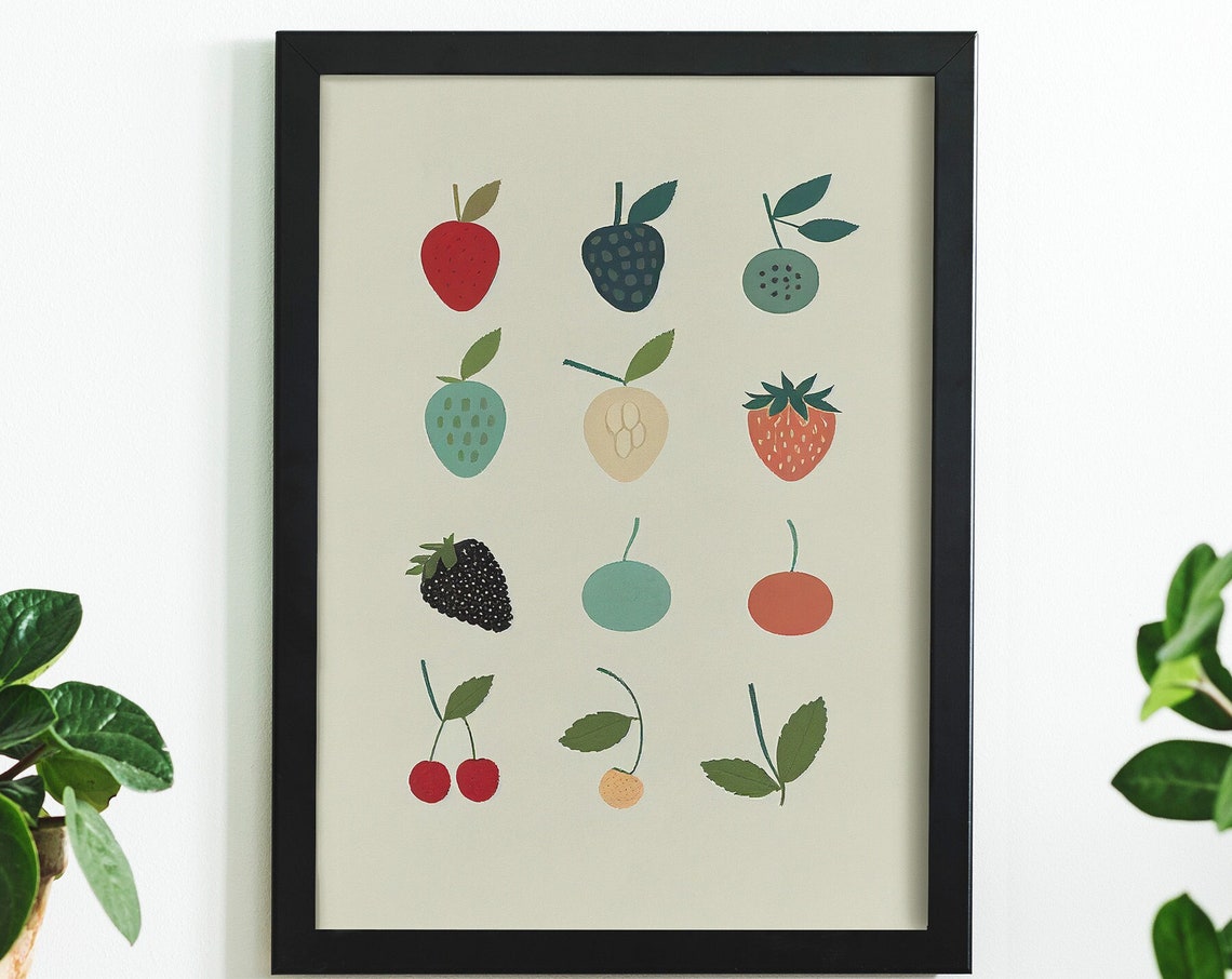 Minimalist Modern Berry Grid Illustration Colorful Decor Poster